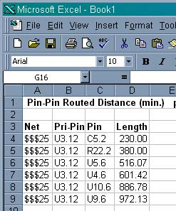 Figure 5. Pin to pin analysis reported to Excel.